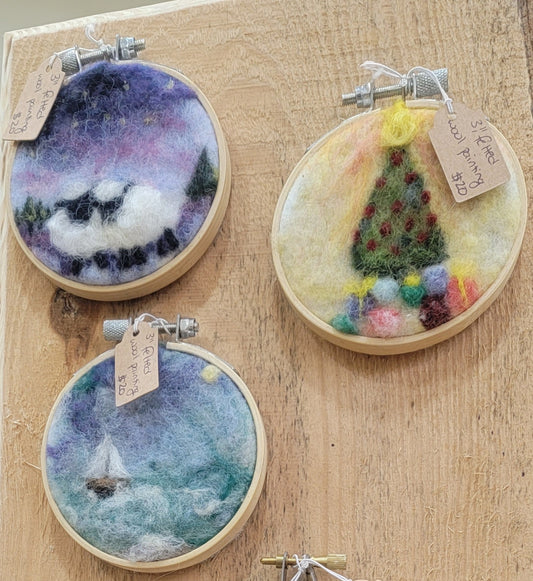 3" Round 2D Felted Wool Painting