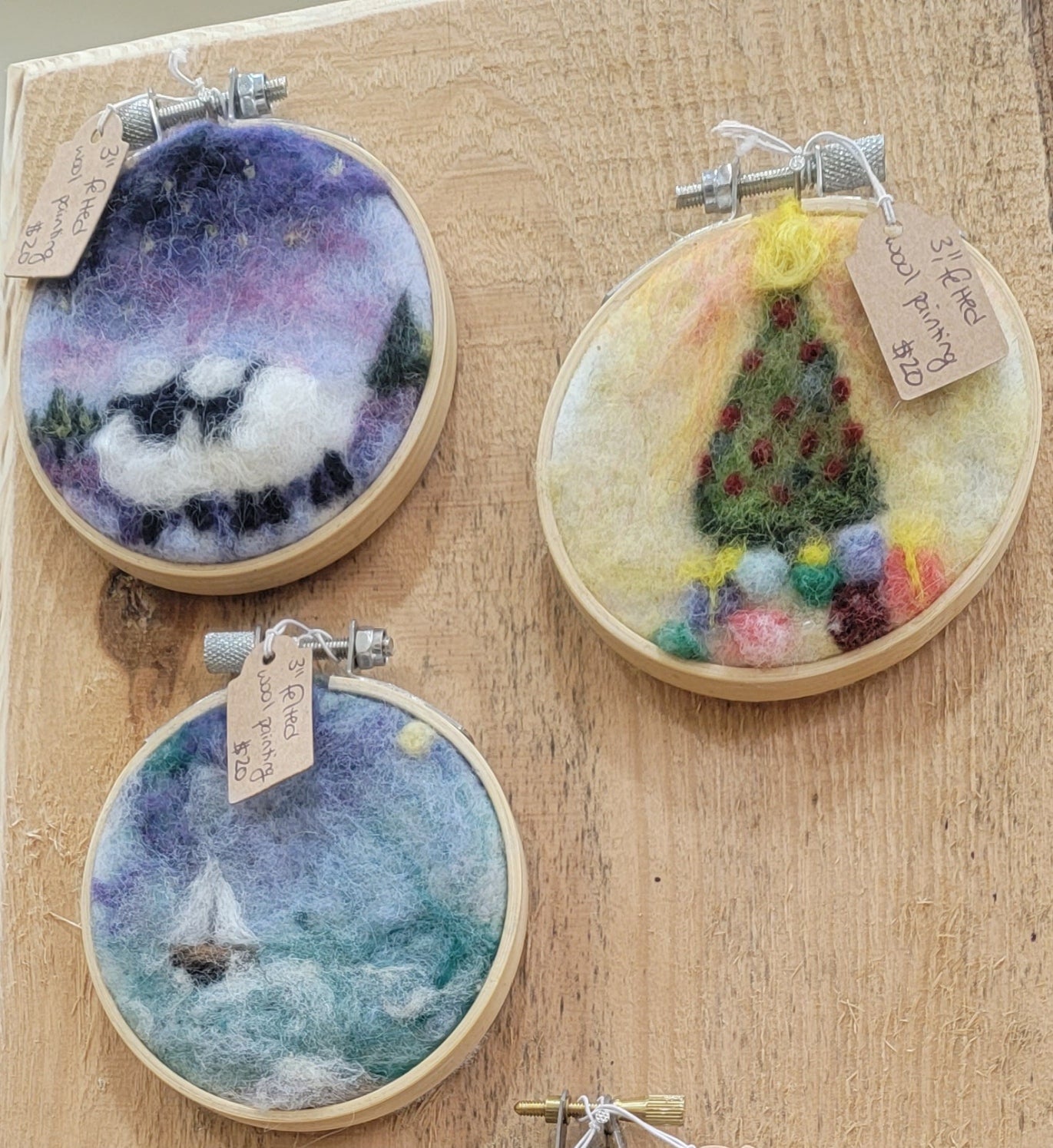 3" Round 2D Felted Wool Painting